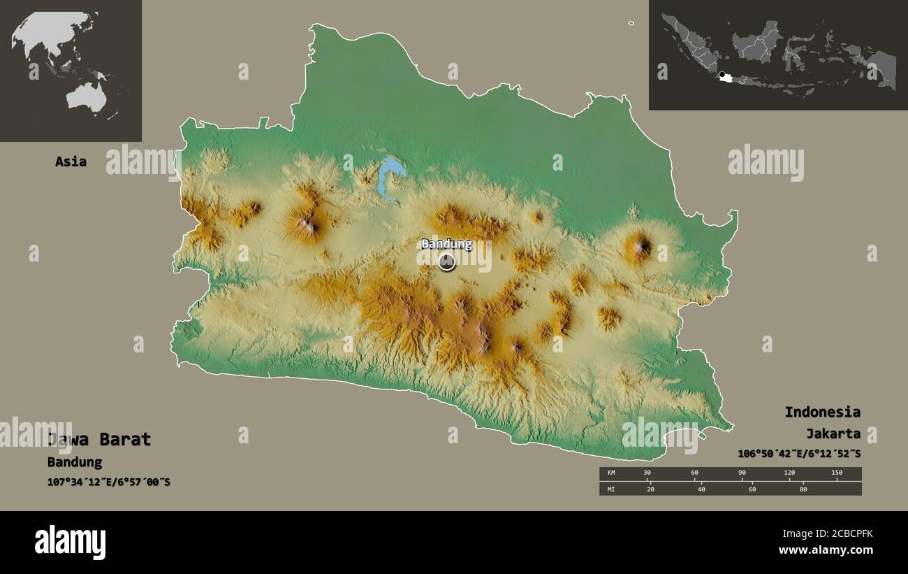 Shape Of Jawa Barat Province Of Indonesia And Its Capital Distance Scale Previews And Labels Topographic Relief Map 3d Rendering Stock Photo Alamy<script async src=