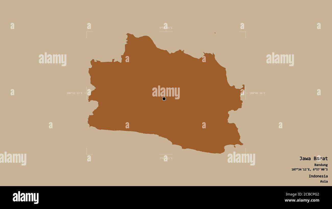 Area Of Jawa Barat Province Of Indonesia Isolated On A Solid Background In A Georeferenced Bounding Box Labels Composition Of Patterned Textures Stock Photo Alamy<script async src=