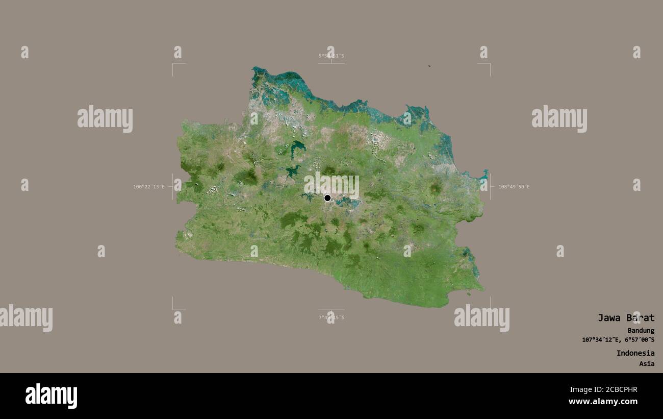 Area Of Jawa Barat Province Of Indonesia Isolated On A Solid Background In A Georeferenced Bounding Box Labels Satellite Imagery 3d Rendering Stock Photo Alamy<script async src=
