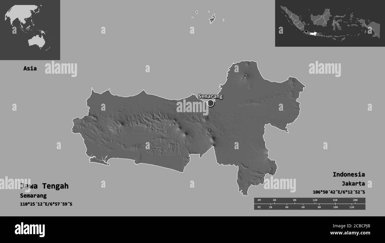 Shape Of Jawa Tengah City Of Indonesia And Its Capital Distance Scale Previews And Labels Bilevel Elevation Map 3d Rendering Stock Photo Alamy<script async src=