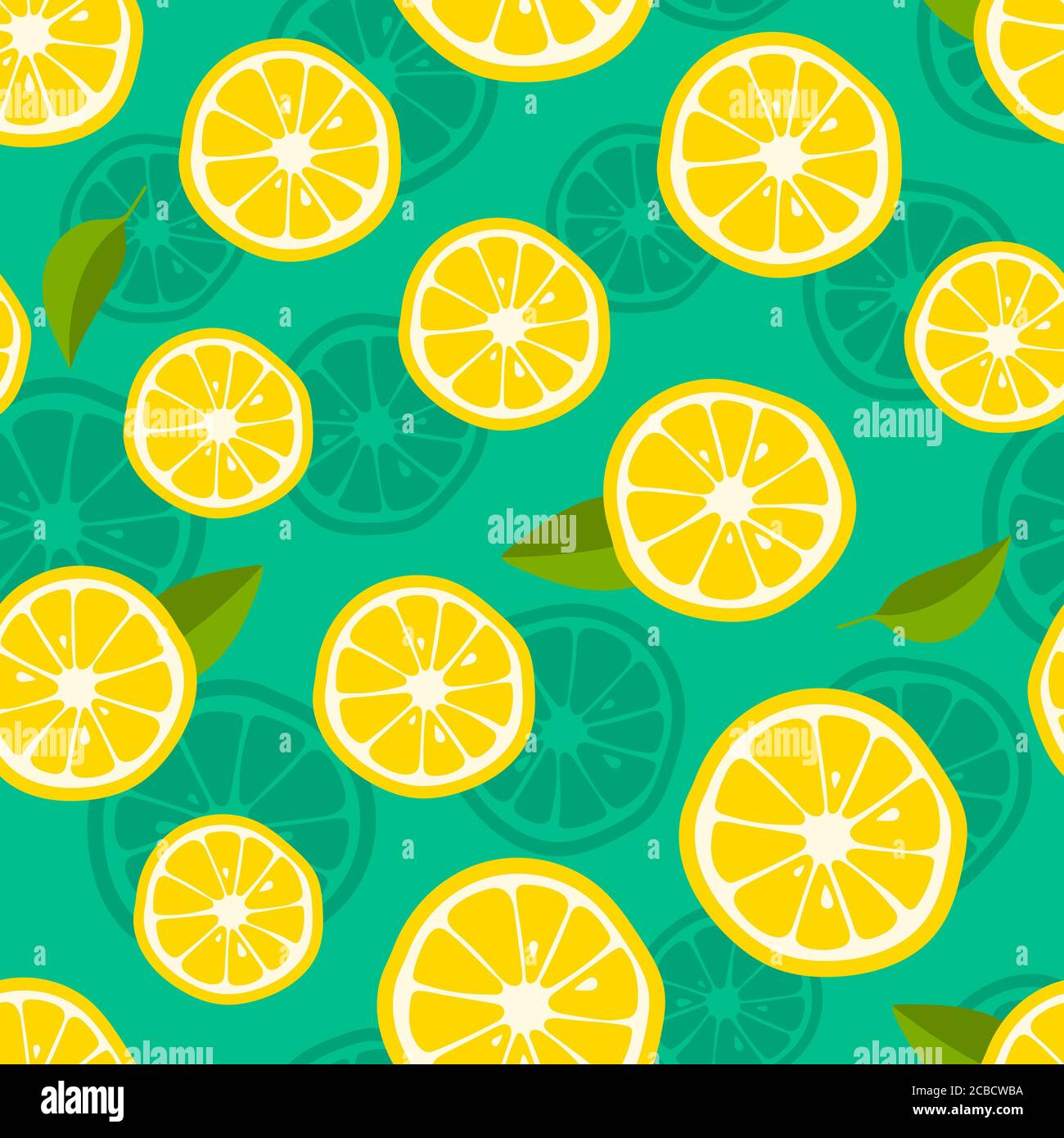 Lemon background. Fresh tropic fruit pattern on green background. Vector illustration. Stock Vector
