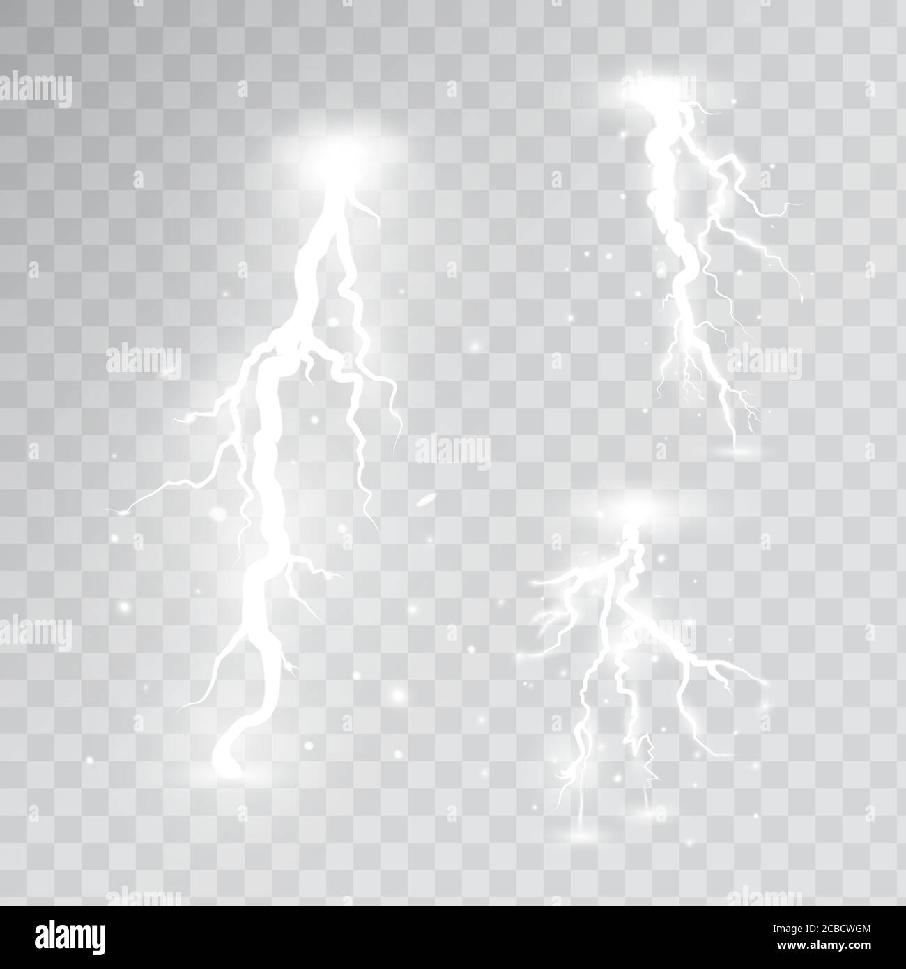 White lightnings set isolated on transparent background. Thunder storm ...