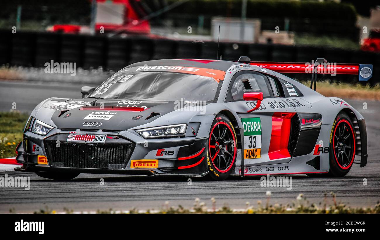 Oschersleben, Germany, April 27, 2019: Czech racing driver Filip Salaquarda driving the Audi R8 during a race during a GT MASTERS Stock Photo