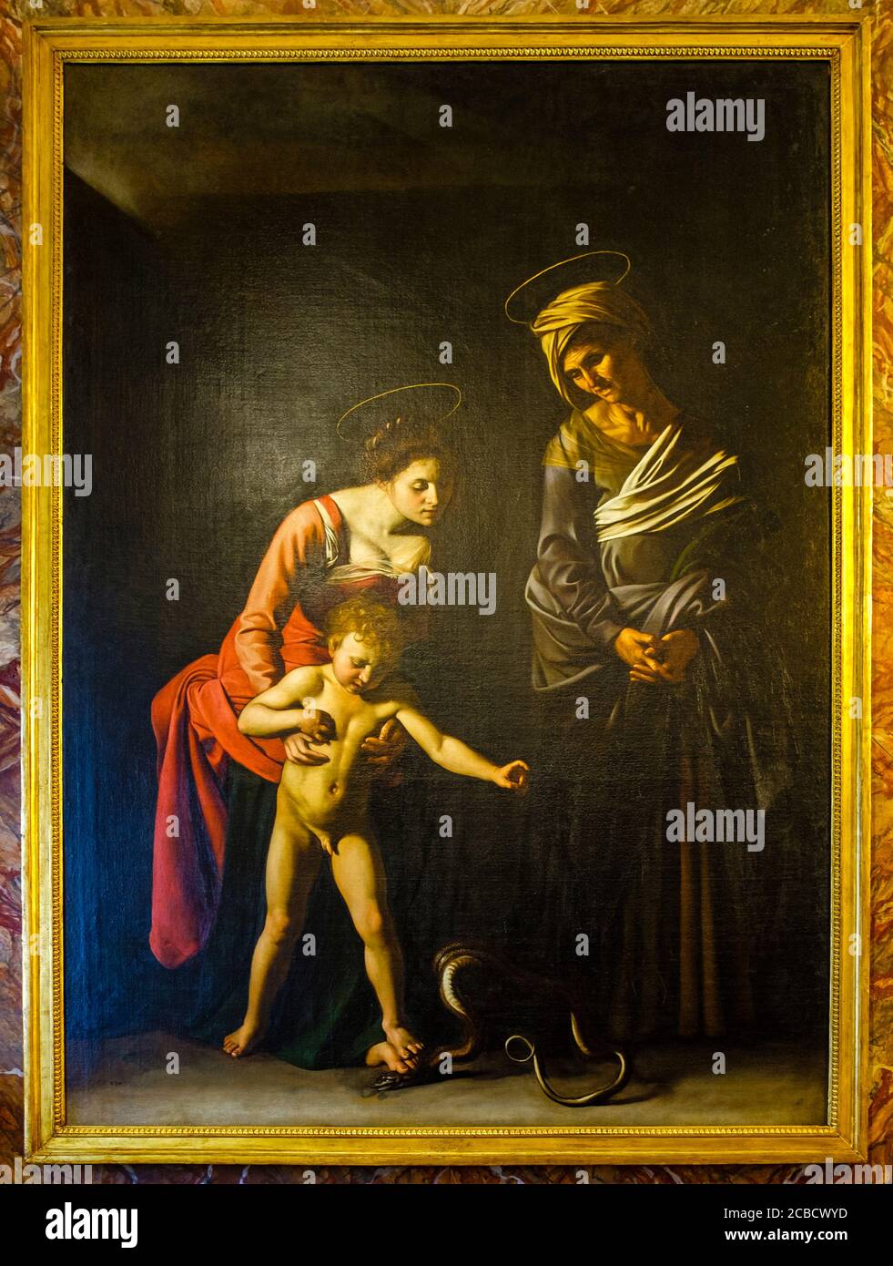 Madonna and Child with St. Anne (Dei Palafrenieri) chiaroscuro oil painting, Michelangelo Merisi da Caravaggio, Galleria Borghese Museum, Rome, Italy Stock Photo