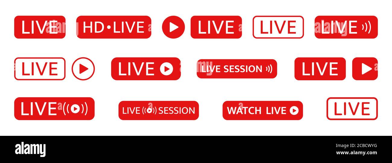 Live stickers set on white background. Social media template. Live stream,  video, news symbol. Broadcasting, online stream logo. Play button. Social n  Stock Vector Image & Art - Alamy