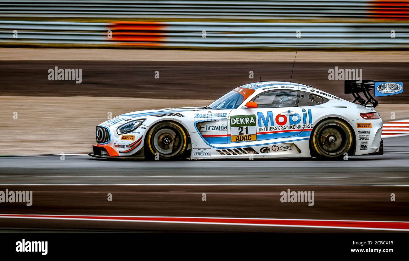 Oschersleben, Germany, April 28, 2019: Swedish racing driver Jimmy Eriksson driving a Mercedes-AMG GT3 during a GT MASTER car race Stock Photo