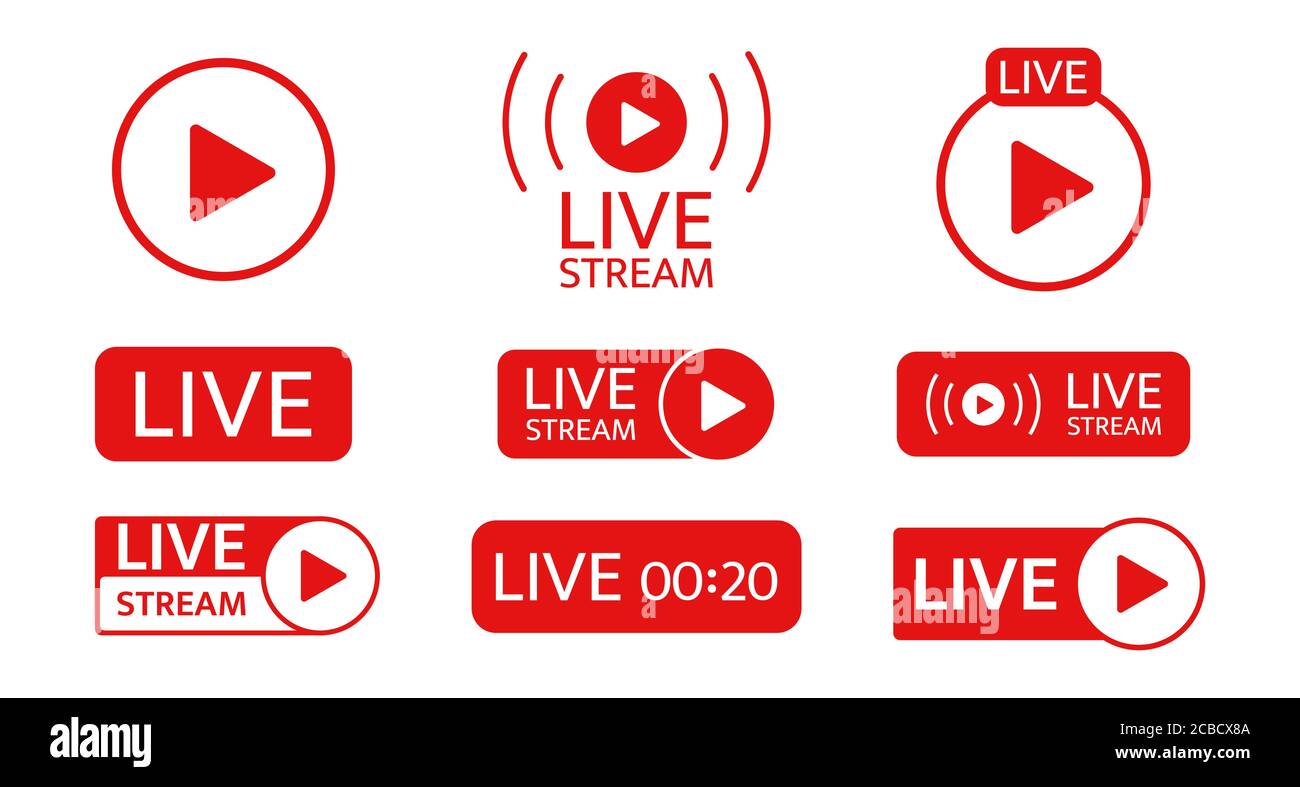 Live stream icon set. Social media template. Live streaming, video, news  symbol on transparent background. Broadcasting, online stream. Play button.  S Stock Vector Image & Art - Alamy