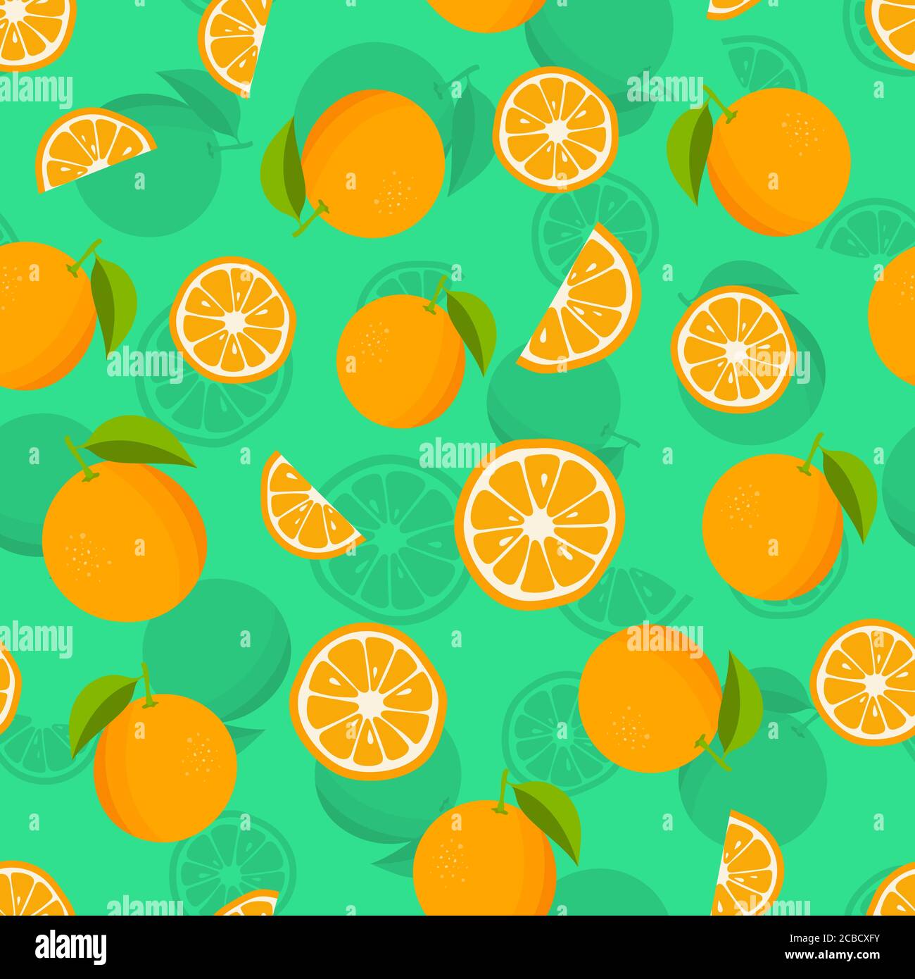Seamless pattern with oranges and leaves. Citrus background with juicy ...