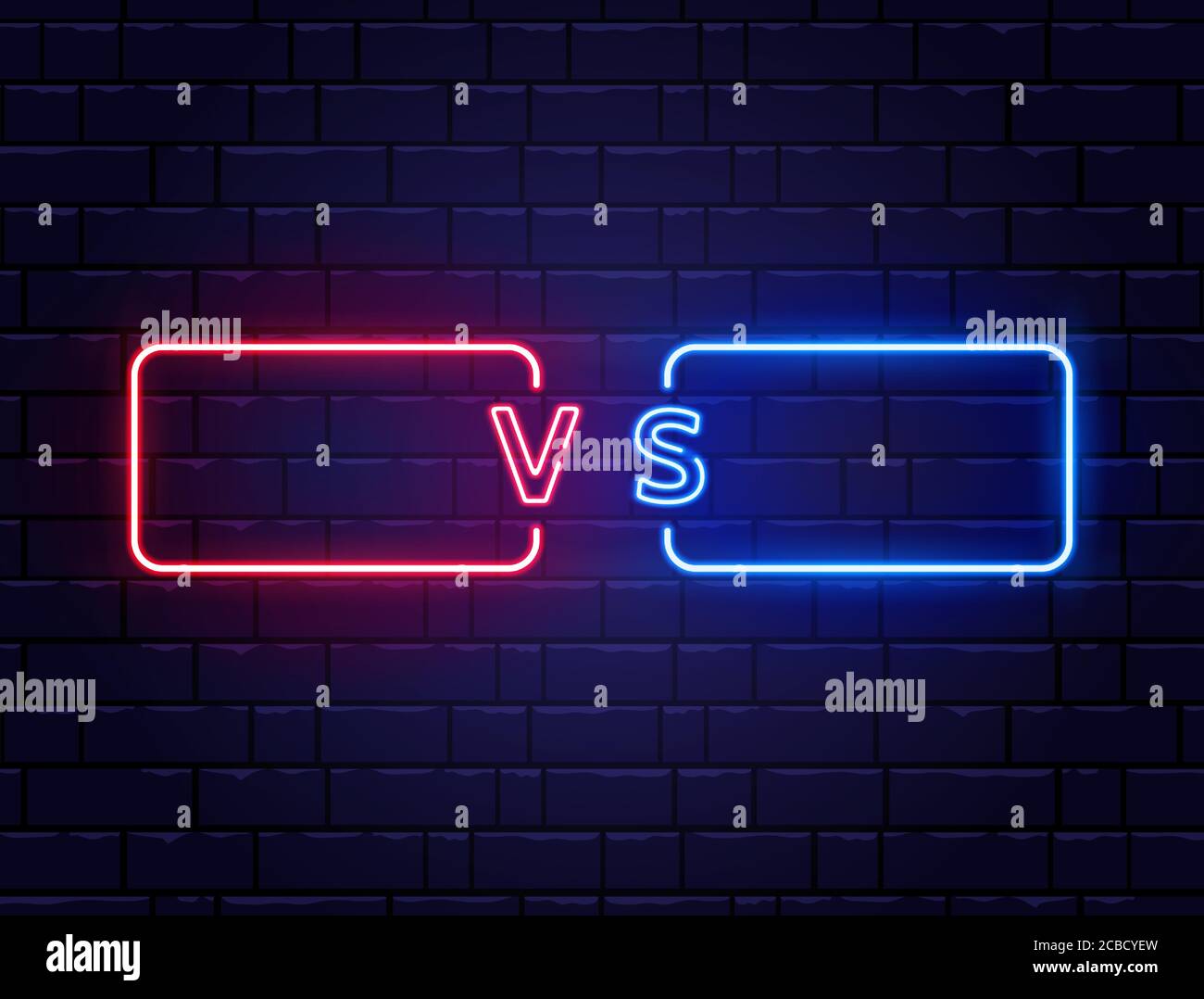 Versus screen neon. Red vs blue team. Battle headline banner. Fight competition. Match, game design elements. Neon sign, bright signboard. Vector Stock Vector