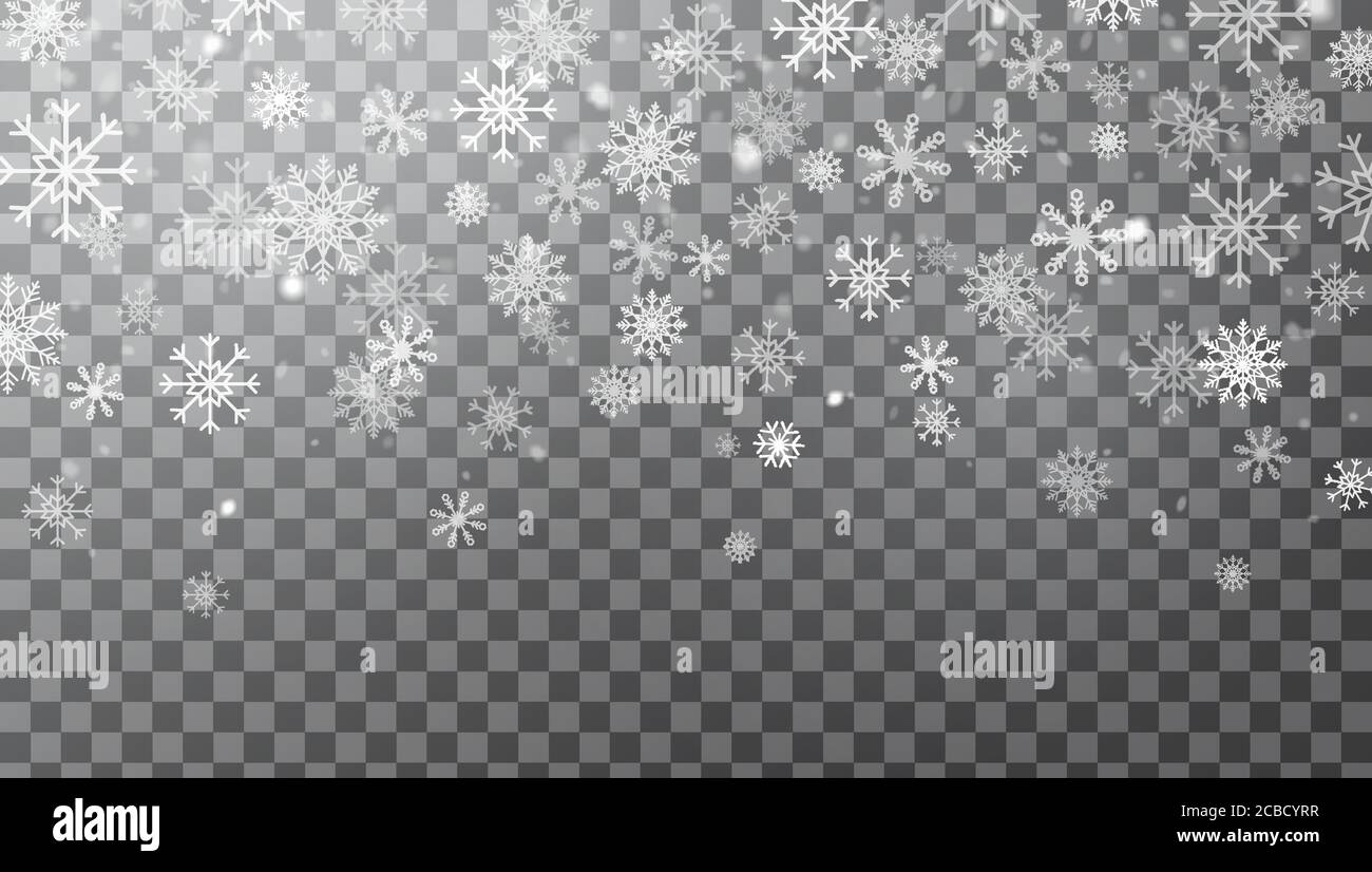 Realistic falling snowflakes isolated on transparent background. Winter ...