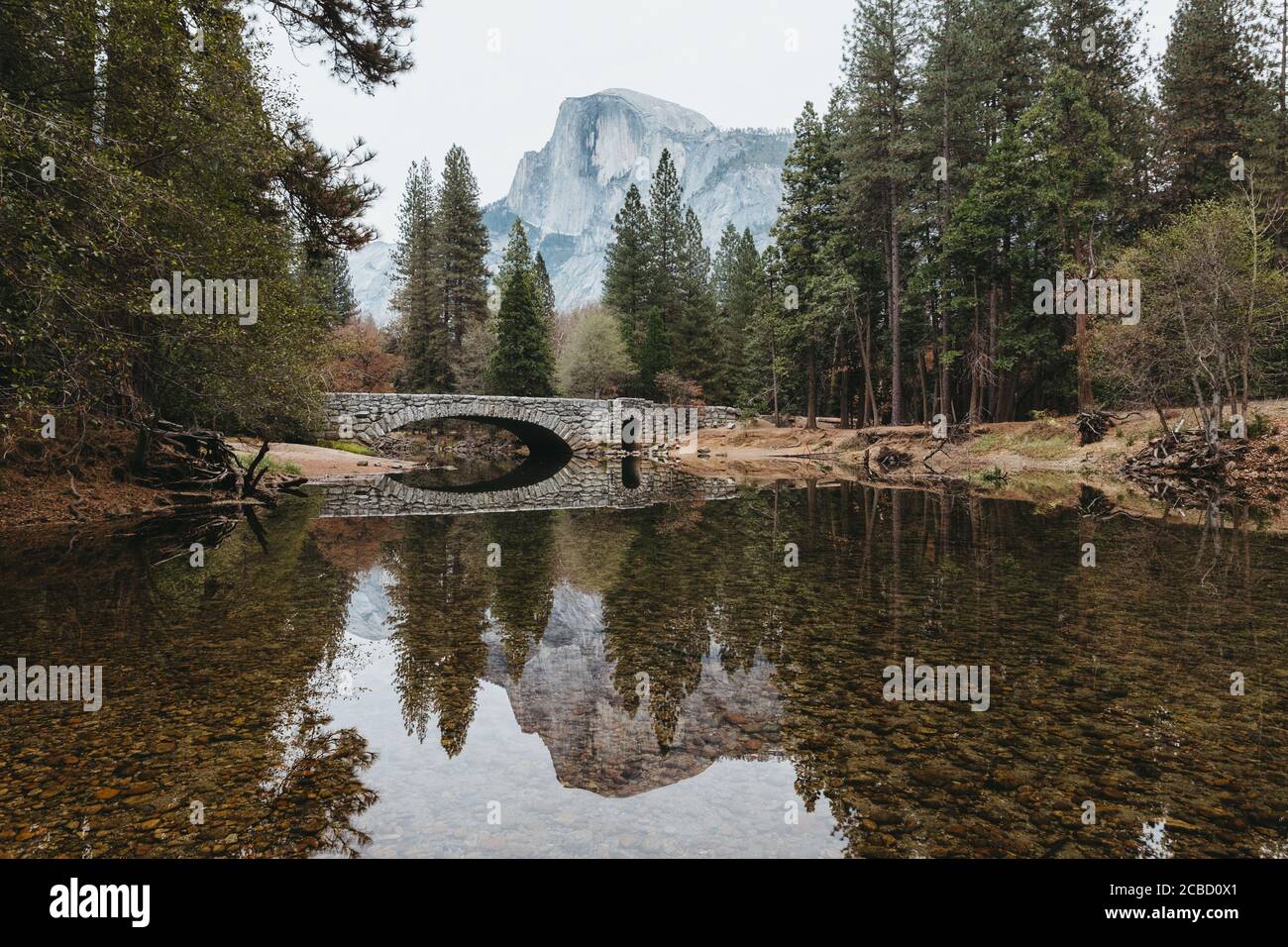 Tranquility on Merced River with Half Dome in distance Stock Photo Alamy