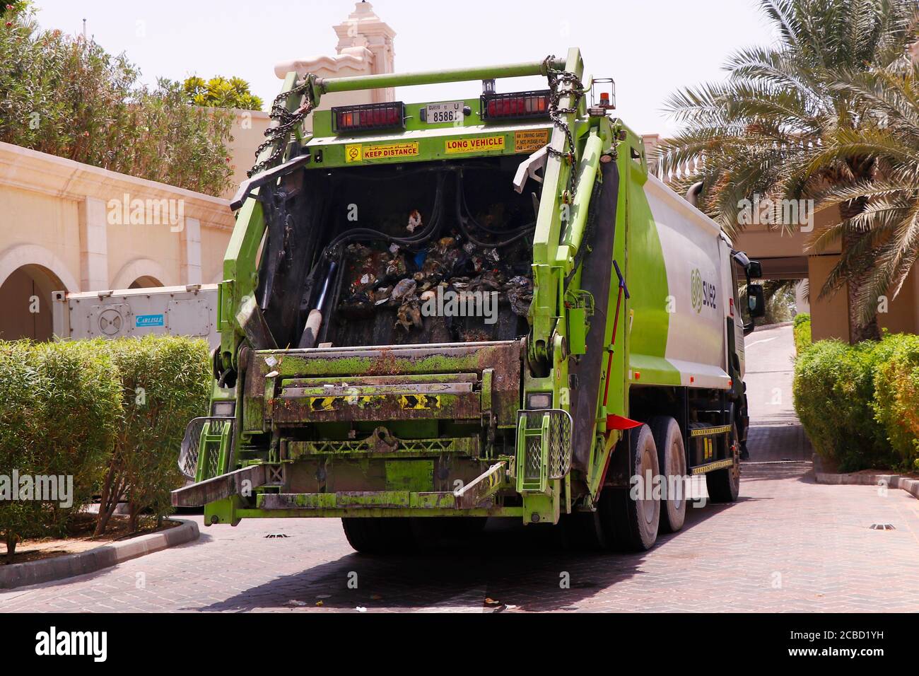 Dubai, United Arab Emirates - august 12, 2020 Garbage truck and refuse