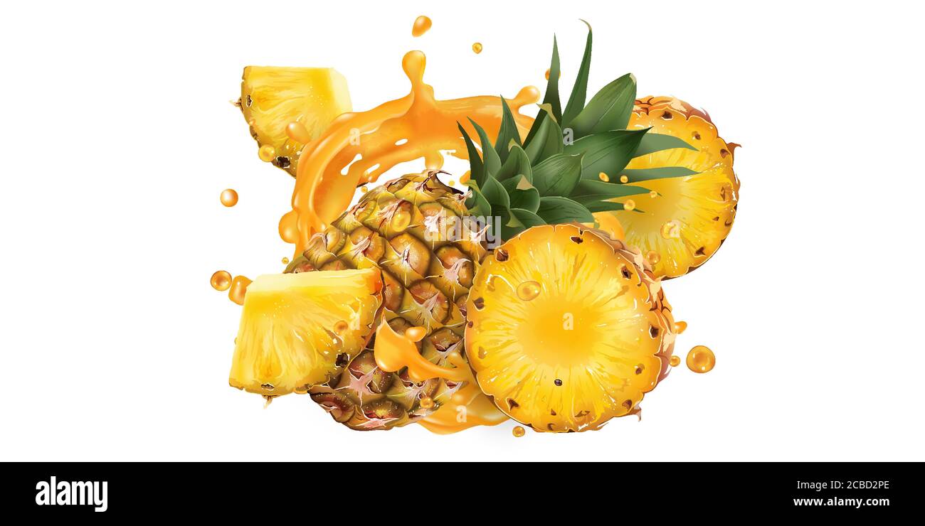 Fresh pineapple and a splash of fruit juice Stock Vector Image & Art ...