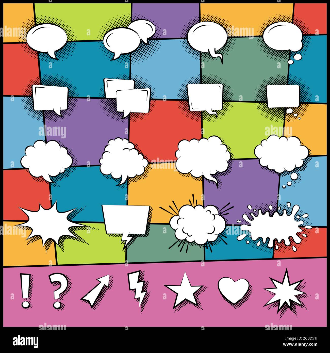 Set of speech cartoon bubbles in pop art style on abstract background ...