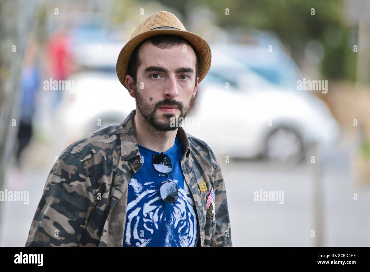Ypung man wearing a hat in Didube bus station, Tbilisi, Republic of Georgia Stock Photo