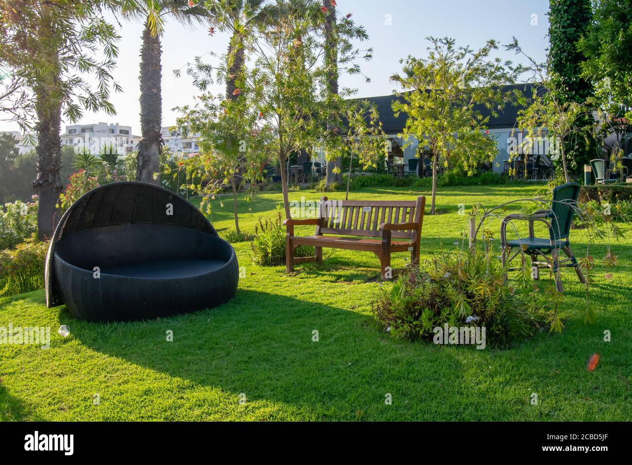 Resting and relaxing space in mgm hotel gardens Algarve, Portugal Stock Photo