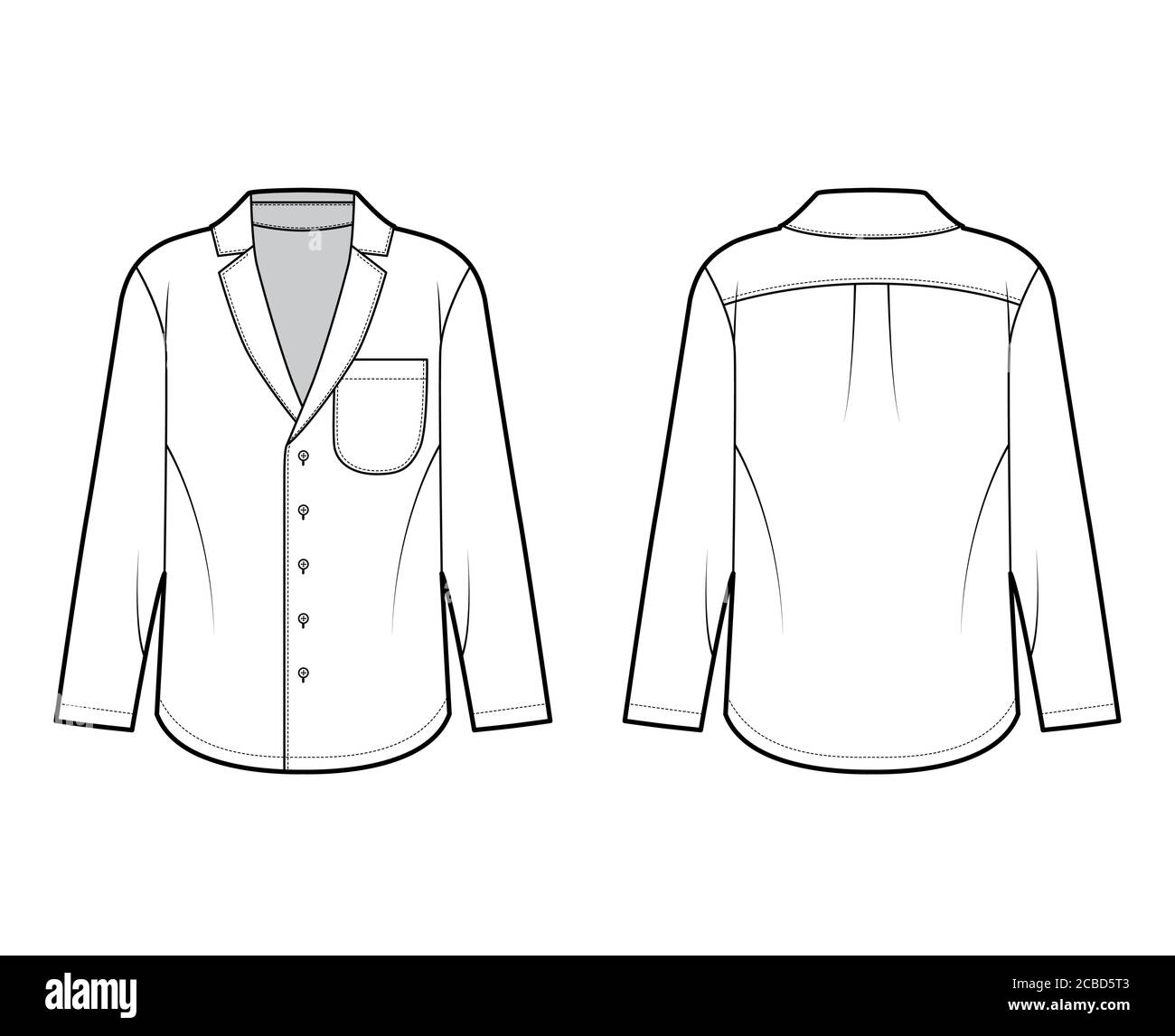 Shirt technical fashion illustration with loose silhouette