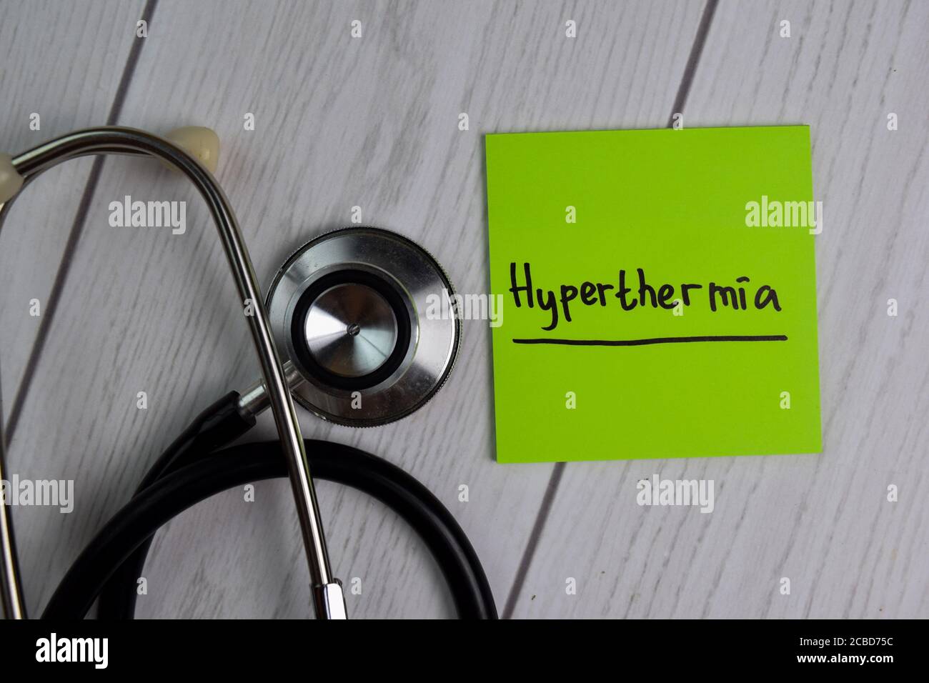Hyperthermia text on sticky notes with office desk. Healthcare/Medical concept Stock Photo