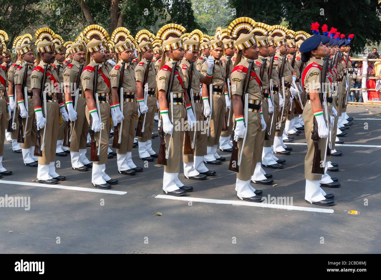 Kolkata, West Bengal, India - 26th January 2020 : India's Central Social Welfare Board (CSWB) cadets are marching past in khaki dress and hats. Stock Photo