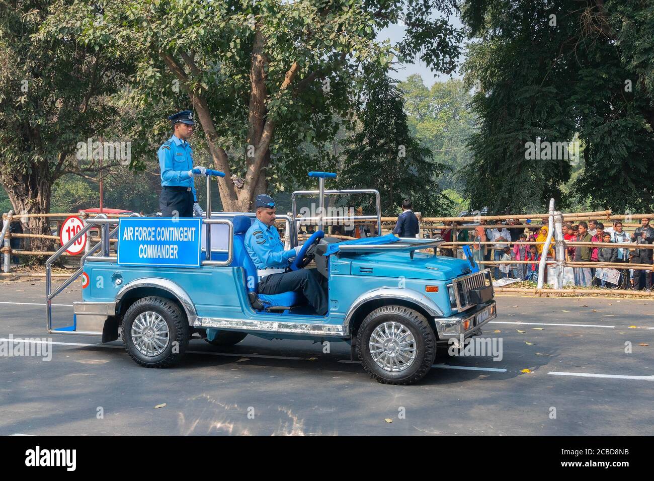 Kolkata, West Bengal, India - 26th January 2020 : Indian air force contingent Army commander on a car ride at Republic day march past at Red Road. Stock Photo