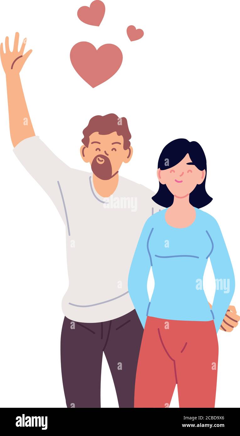 Couple of woman and man cartoons with hearts design, Relationship love ...