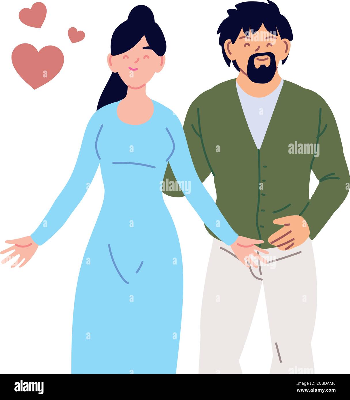 Couple of woman and man cartoons with hearts design, Relationship love ...