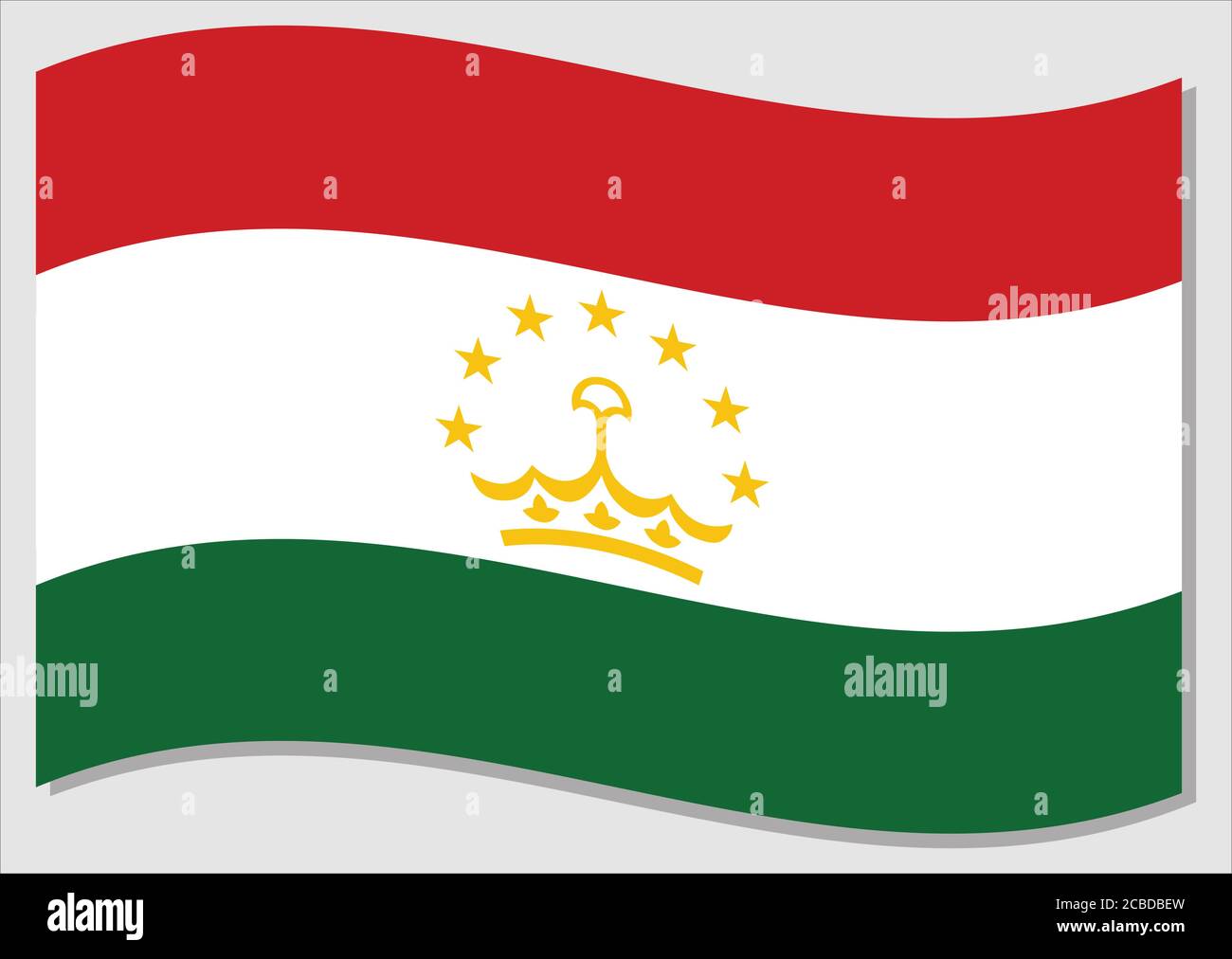 Waving flag of Tajikistan vector graphic. Waving Tajikistani flag illustration. Tajikistan country flag wavin in the wind is a symbol of freedom and i Stock Vector