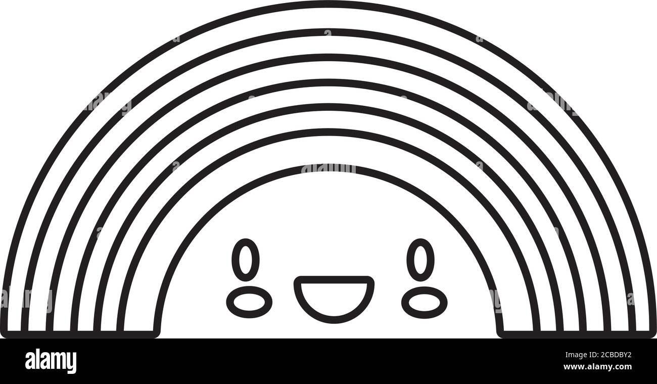 cute rainbow kawaii comic character line style icon vector illustration ...
