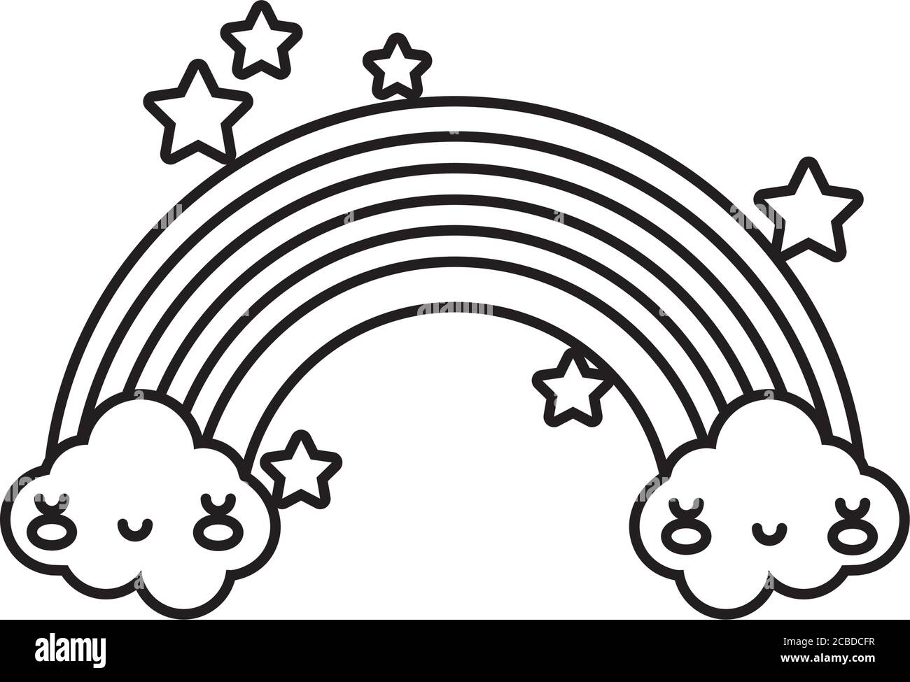 cute rainbow with clouds kawaii characters and stars line style icon ...