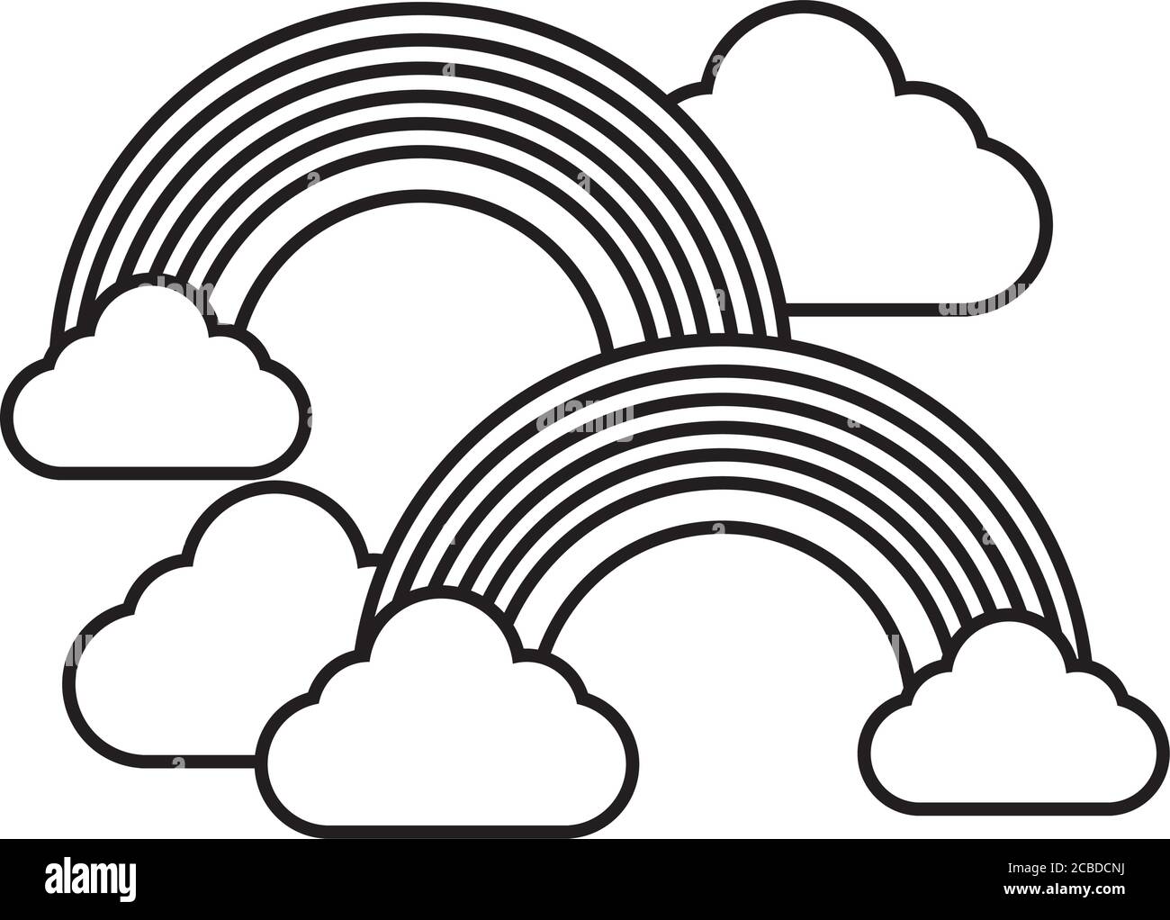 cute rainbows with clouds weather line style vector illustration design ...