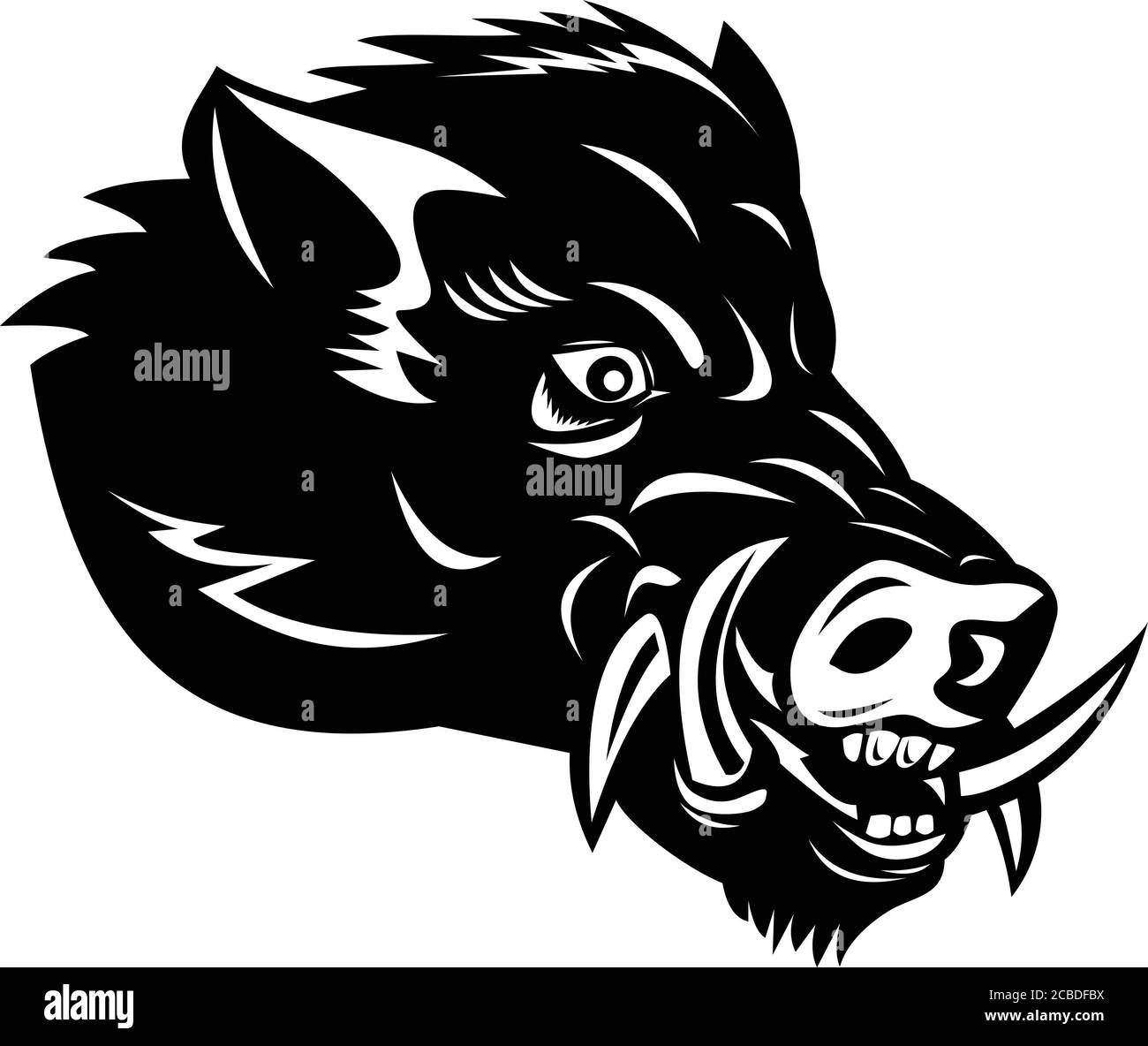 Mascot illustration of head of a wild boar, Sus scrofa, wild swine, common wild pig, a suid native to the Palearctic viewed from side on isolated back Stock Vector