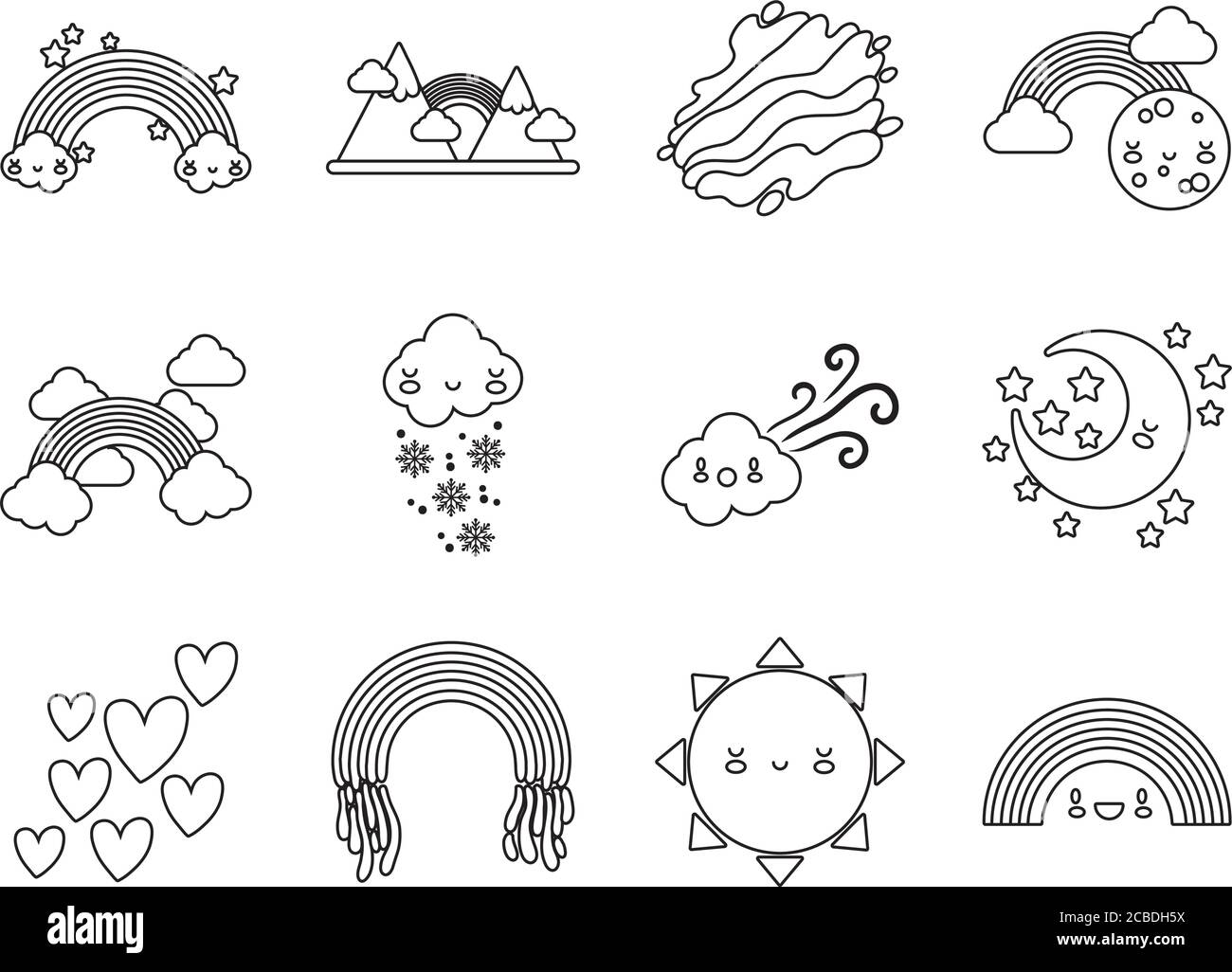 bundle of twelve rainbows and kawaii characters icons vector ...