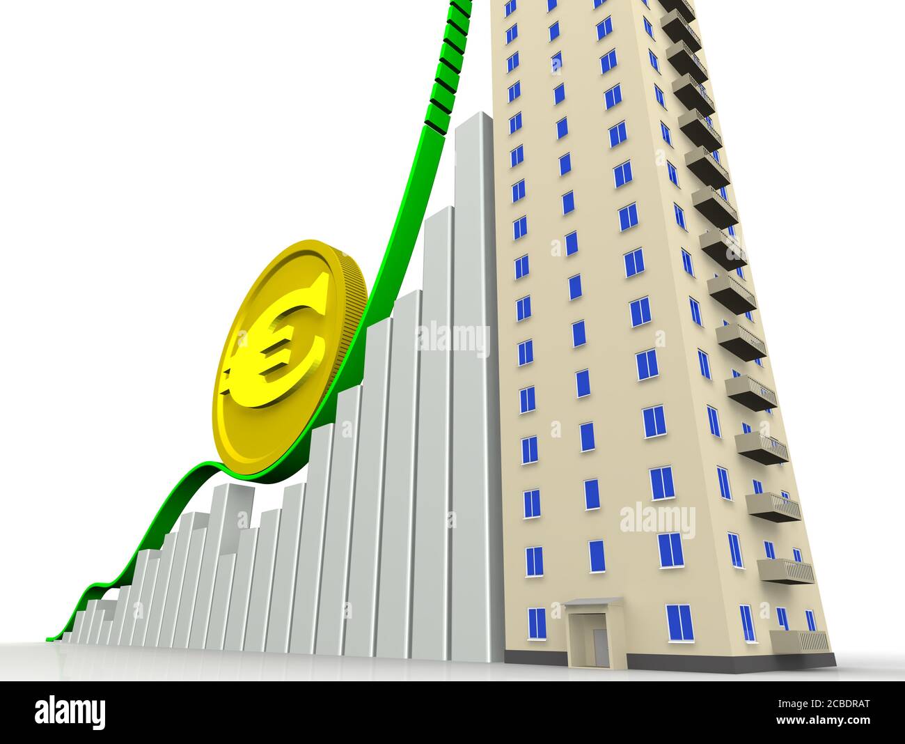 The rising cost of apartments. The graph of growth with gold coin of