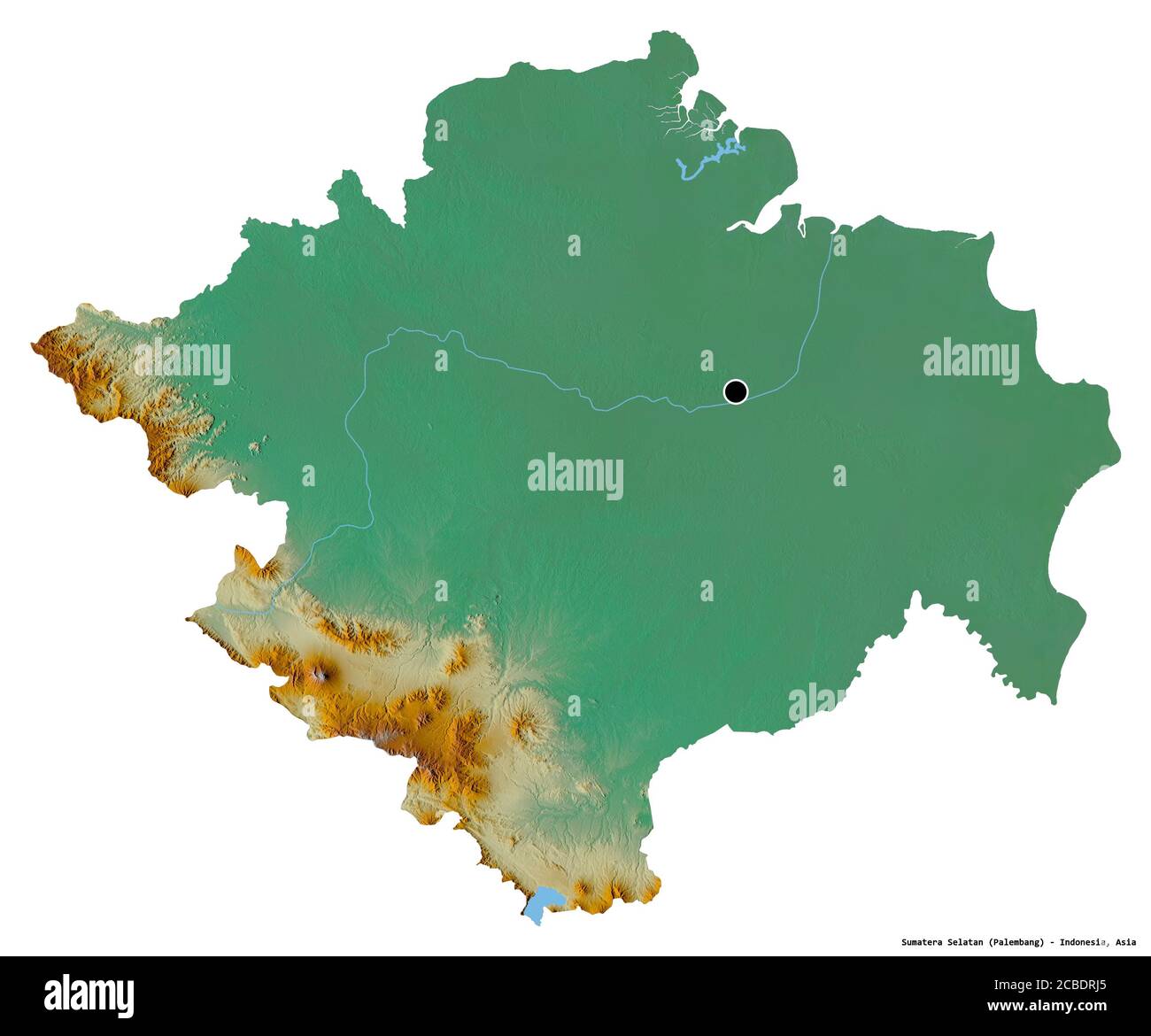 Shape of Sumatera Selatan, province of Indonesia, with its capital ...
