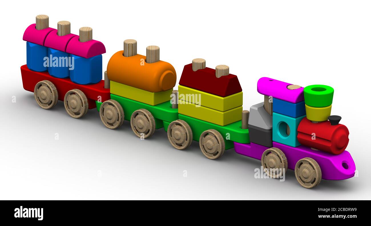 Wooden toy train. Colorful wooden toy train and his parts on a white ...