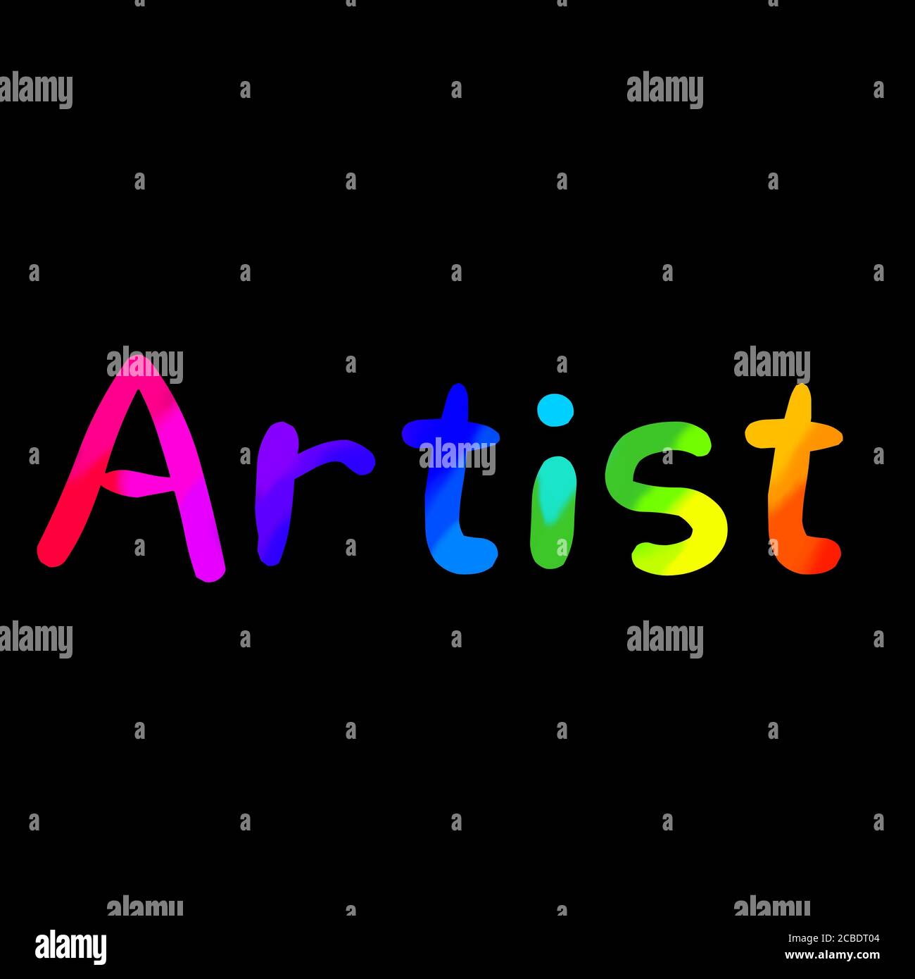 Illustration of text "ARTIST " in multi color. Rendering of colorful