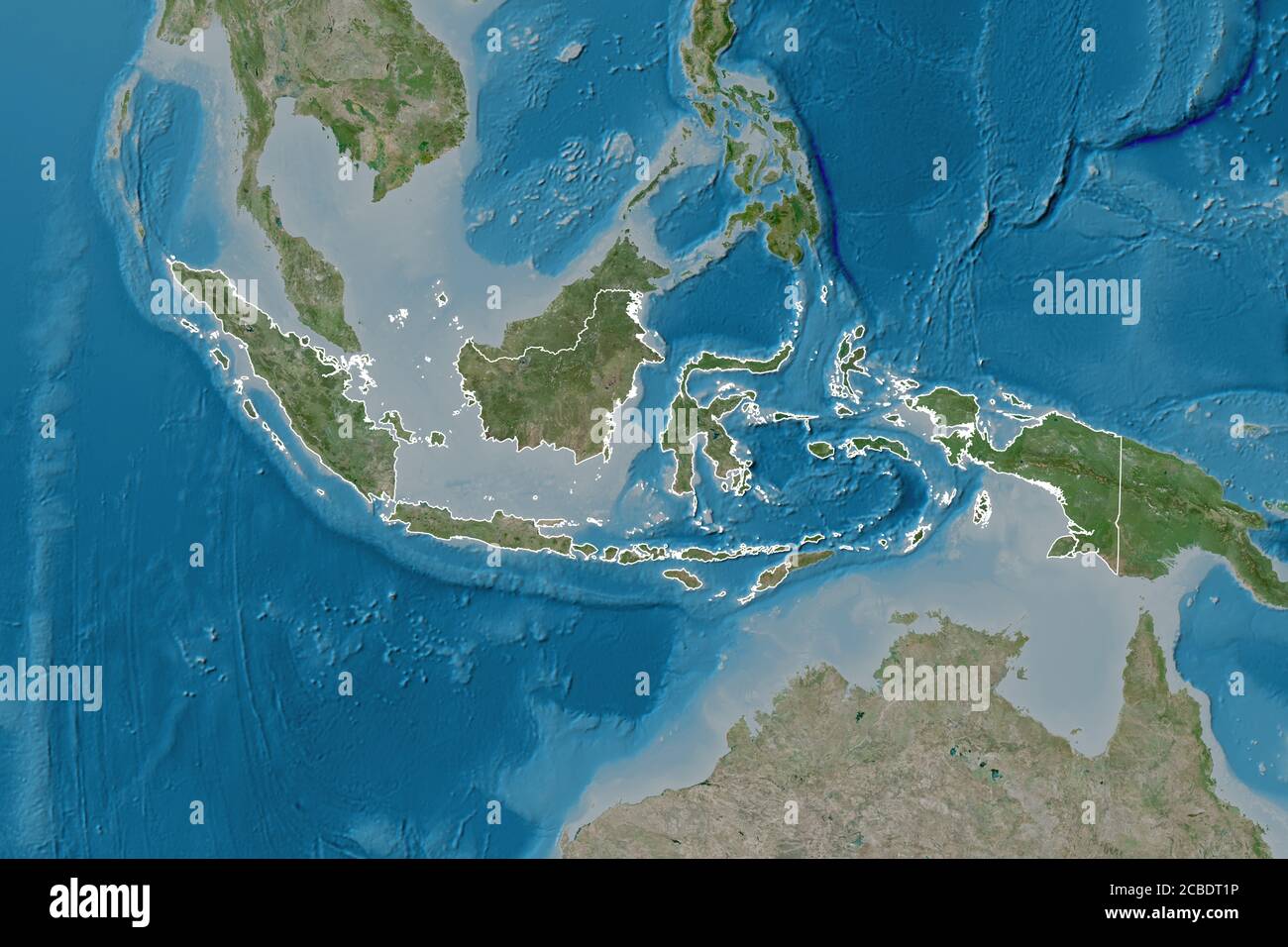 Extended Area Of Outlined Indonesia. Satellite Imagery. 3D Rendering ...