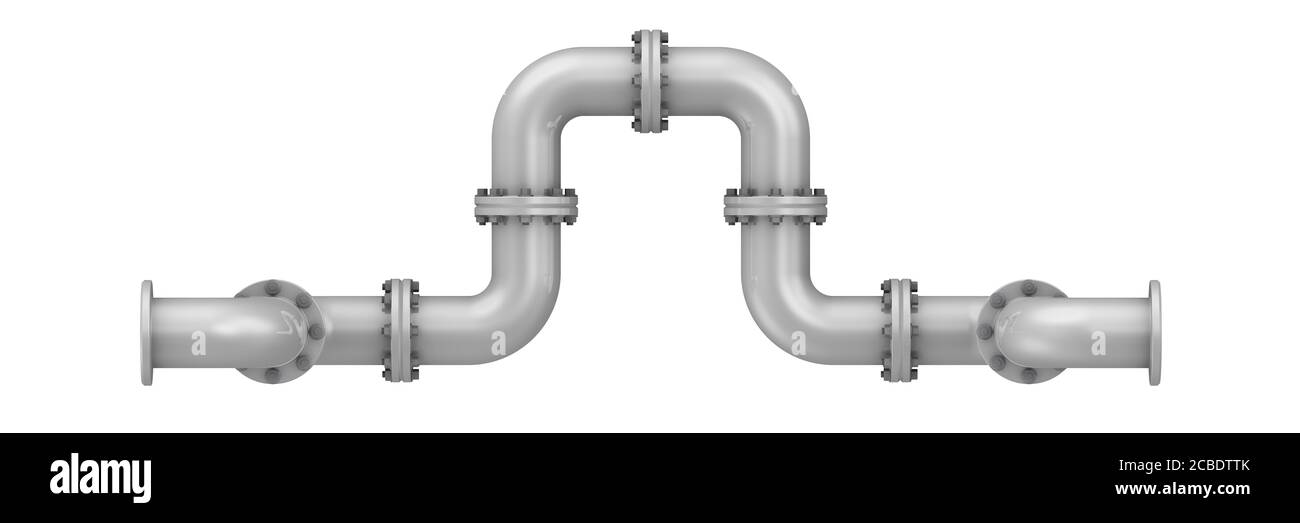 Curved bends with flanges. Connections of bends. Isolated. 3D Illustration Stock Photo
