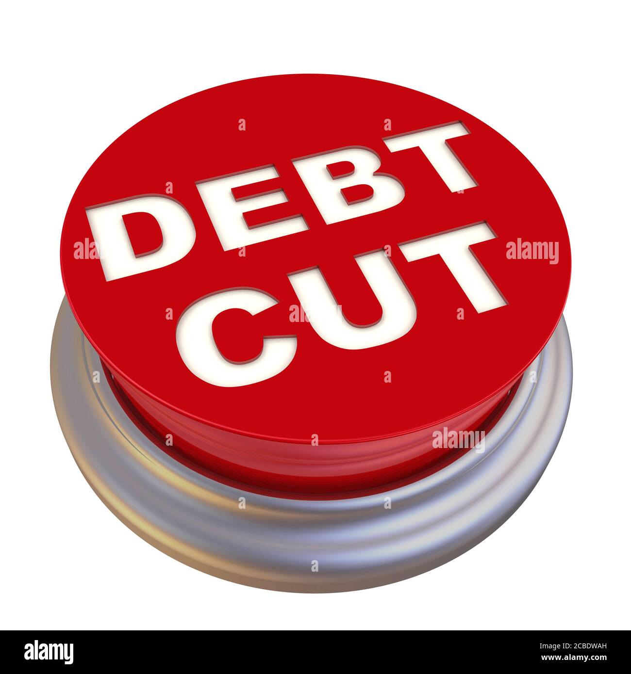 Debt cut. Red button with white text DEBT CUT isolated on white