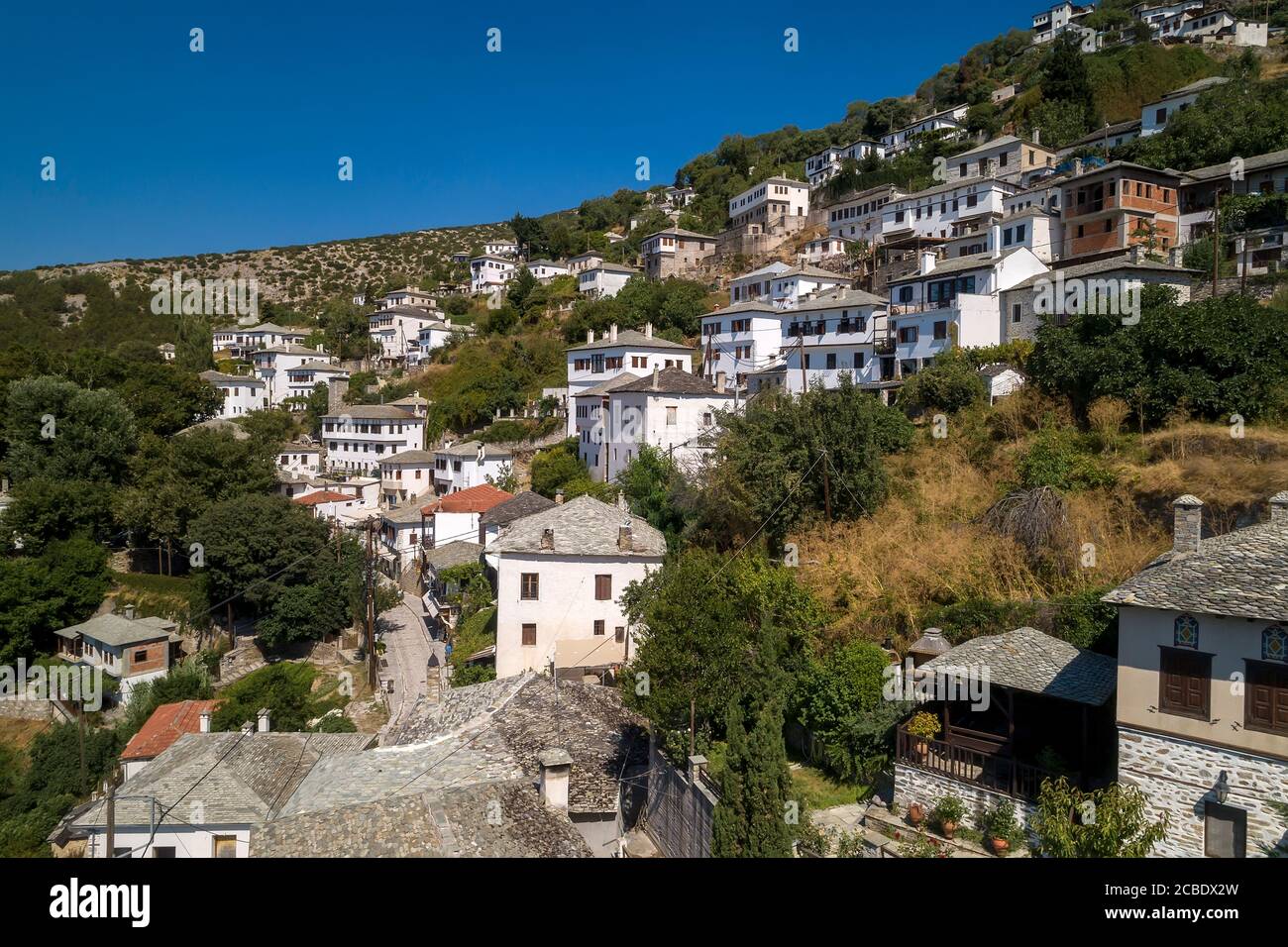 Aerial view of Makrinitsa traditional greek village on Pelion mountain