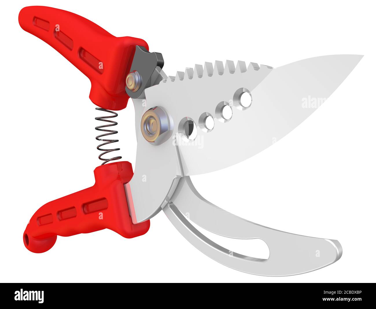 Garden scissors with red handles. Isolated. 3D illustration Stock Photo ...