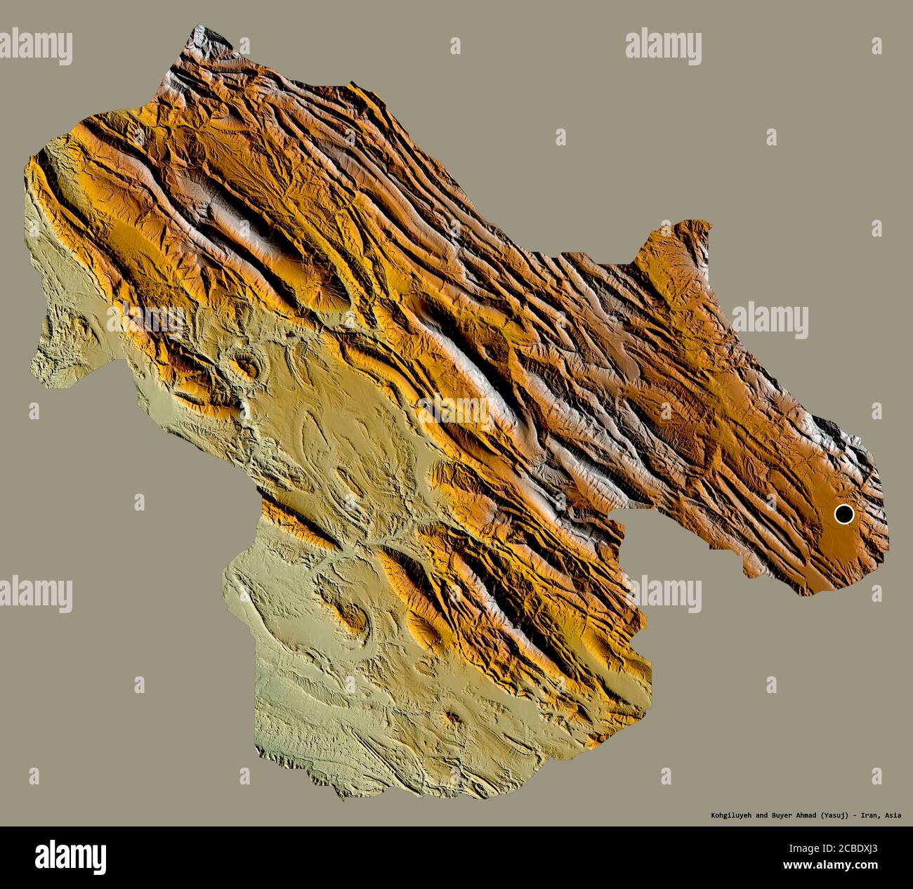 Shape of Kohgiluyeh and Buyer Ahmad, province of Iran, with its capital