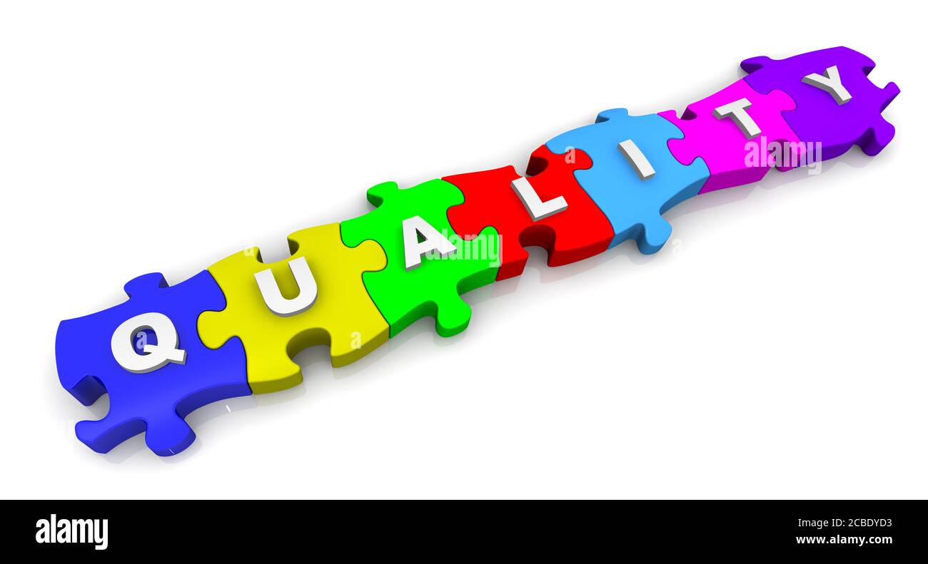 Quality. Word on the multicolored puzzles. The word QUALITY on colorful ...