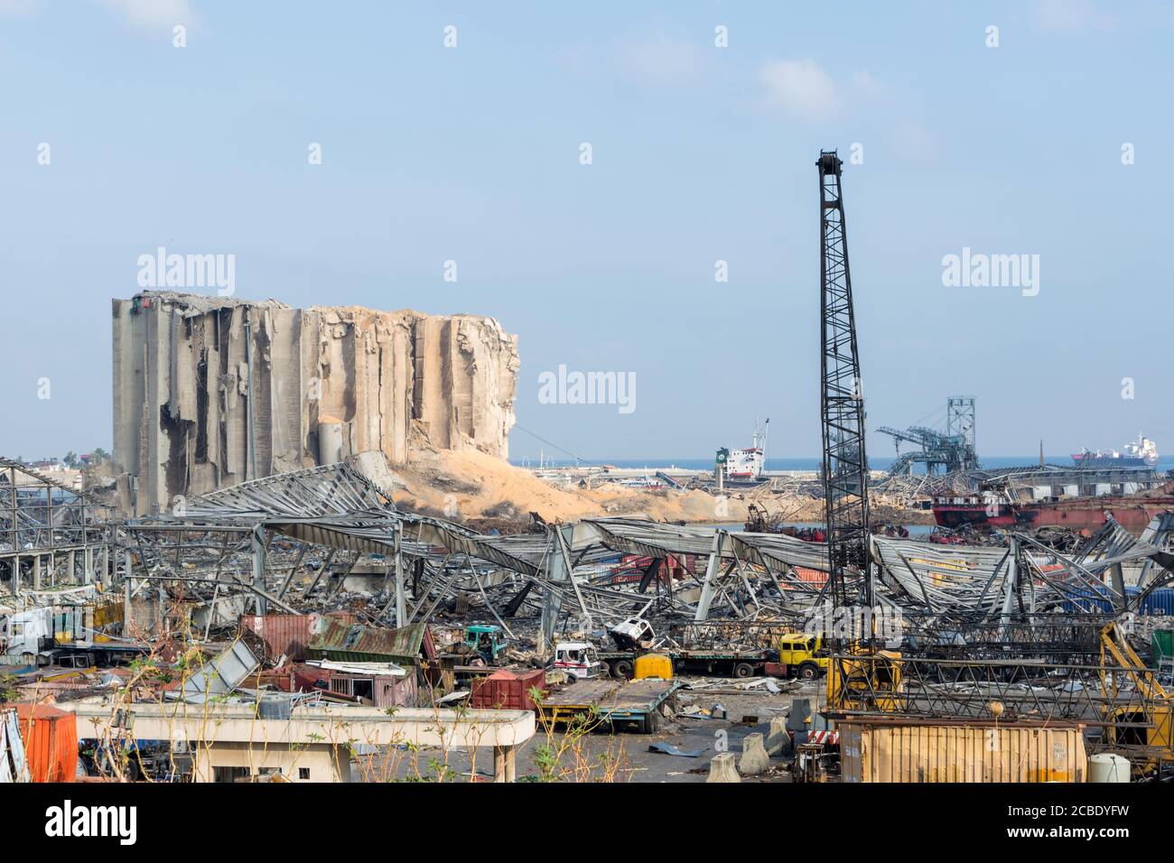 Beirut / Lebanon 08/13/2020 Grain silos at Beirut Port destroyed after an explosion shook