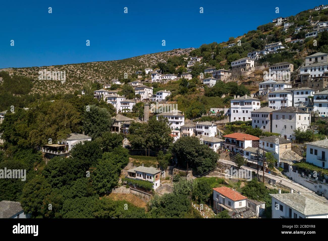 Aerial view of Makrinitsa traditional greek village on Pelion mountain