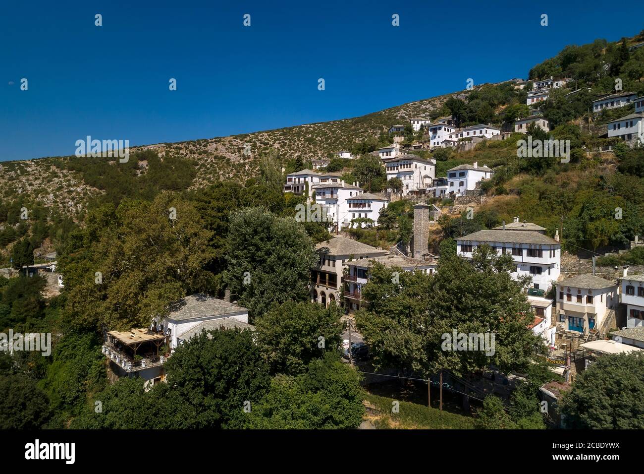 Aerial view of Makrinitsa traditional greek village on Pelion mountain