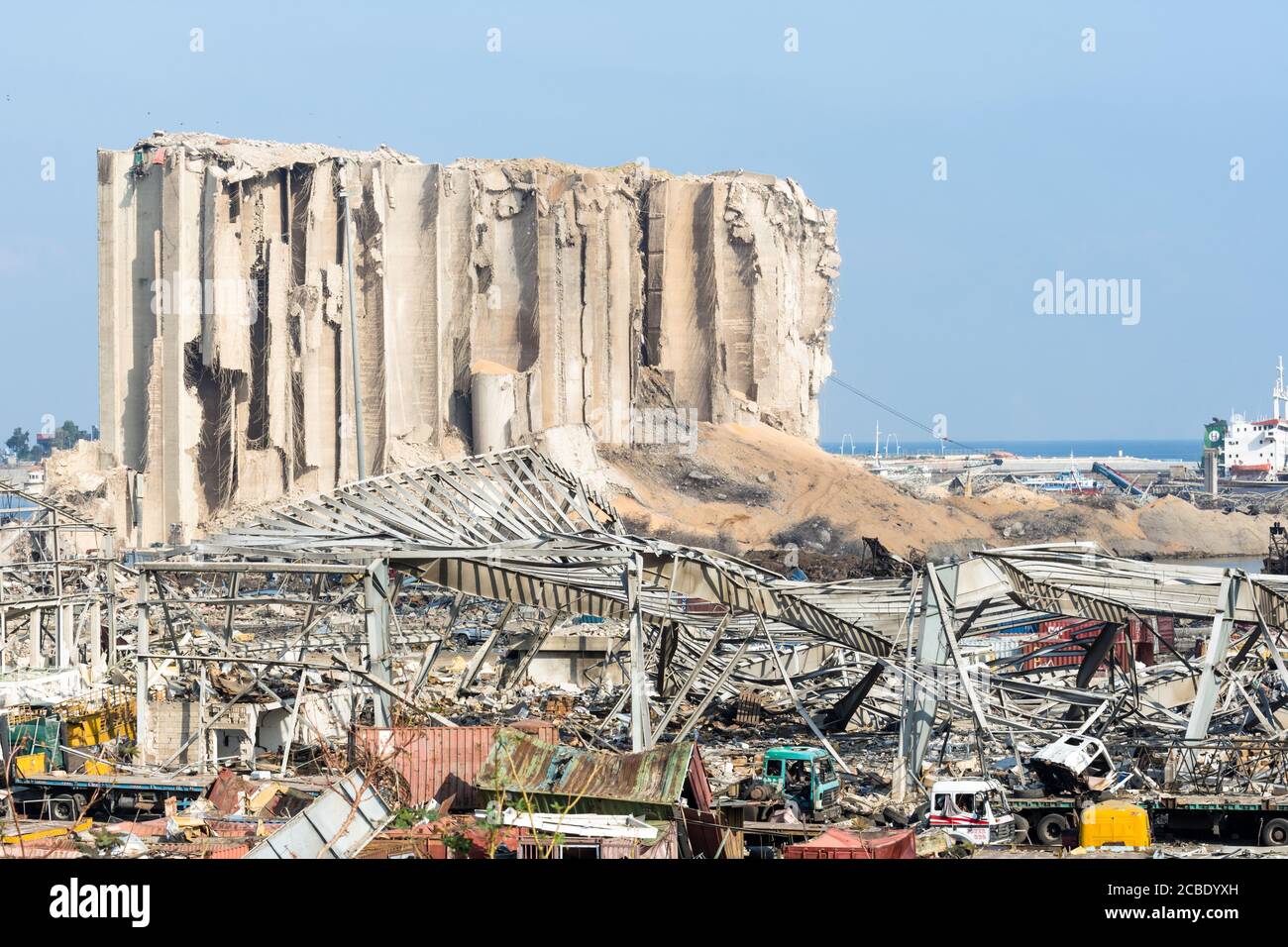 Beirut / Lebanon - 08/13/2020: Grain silos at Beirut Port destroyed