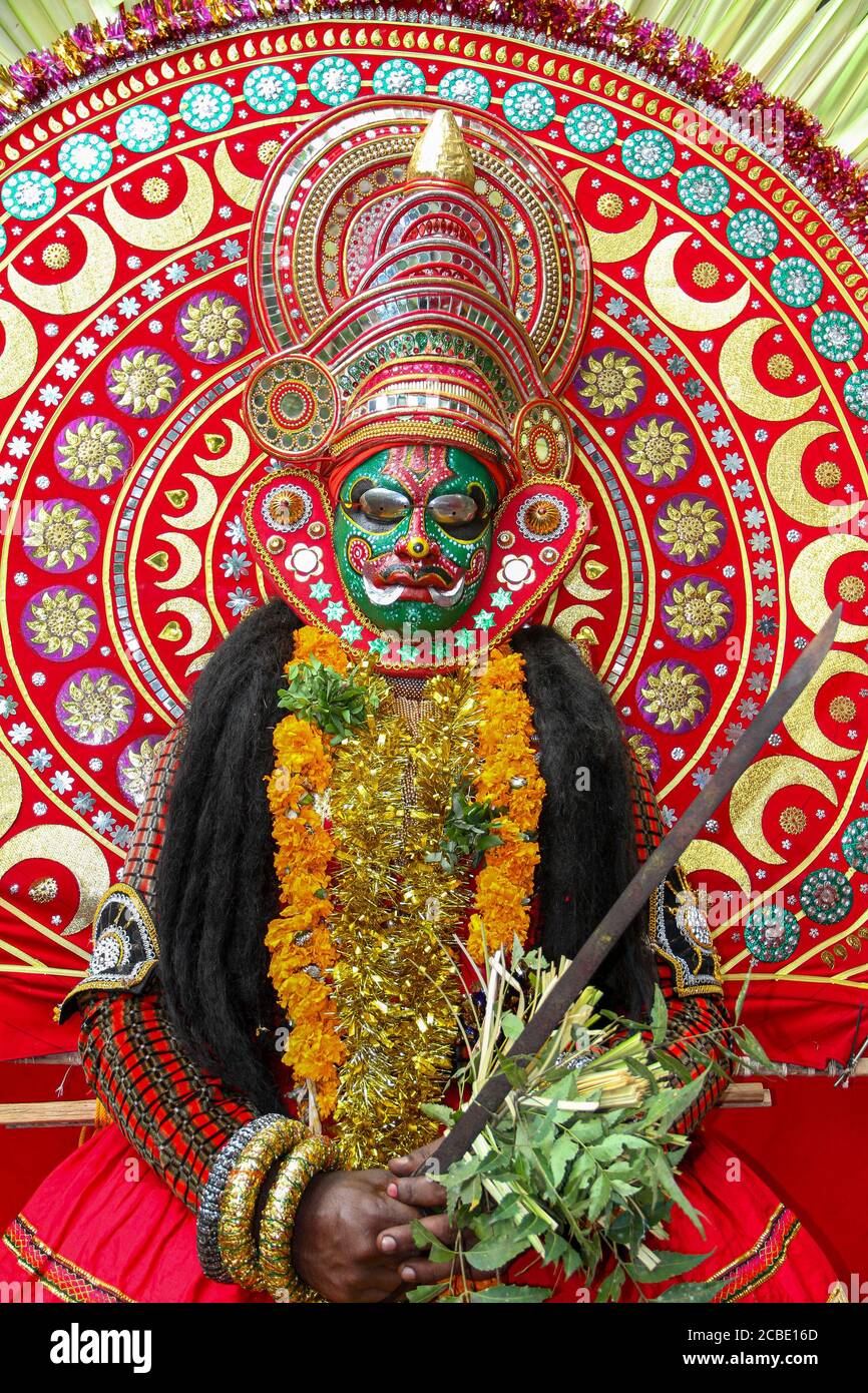 Theyyan designs in kerala temple festival procession Stock Photo