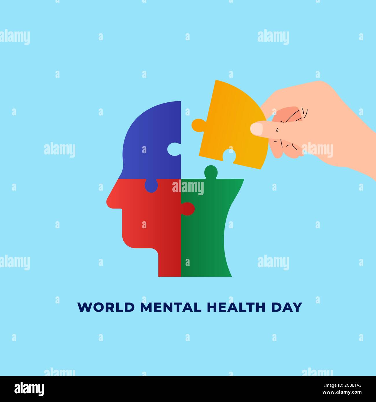 World mental health day concept poster background. Hand picking jigsaw ...