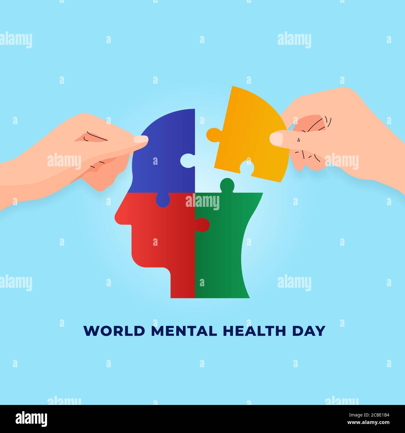 World mental health day concept poster background. Hand picking jigsaw